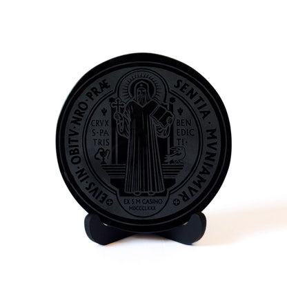 ESPEJO DE OBSIDIANA CON MEDALLA DE SAN BENITO